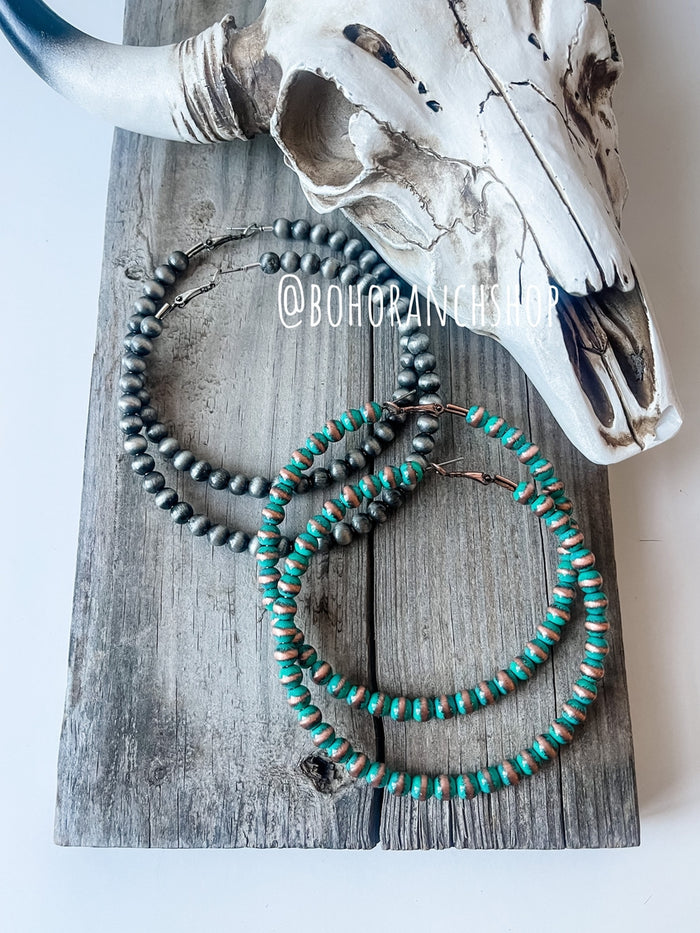 Boho Ranch 3" Navajo Pearl hoops