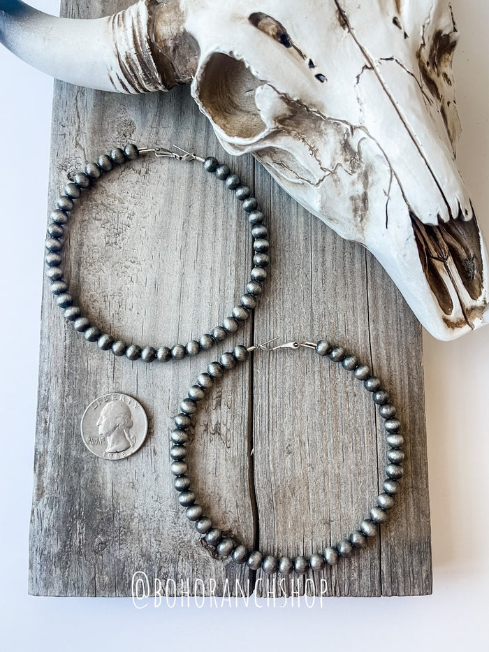 Boho Ranch 3" Navajo Pearl hoops