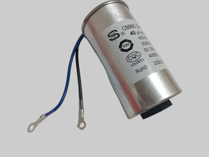 40?æF 450VAC aluminium CBB65 SH motorƒ??run capacitor with blue and black lead wires and ring terminals, suitable for Gecko Maelstrom MSƒ??1 2.5HP 2ƒ??Speed pumps.