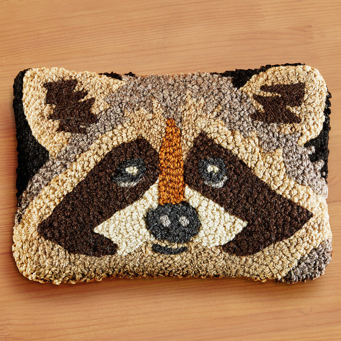 Chandler 4 Corners 8" x 12" Hooked Pillow, Raccoon