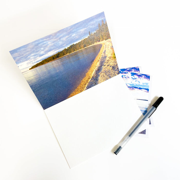 Blank greeting card featuring a photograph of the Mackinac Bridge by local photographer Jennifer Wohletz of Mackinac Island, Michigan.  Open the card to discover another photo inside!  May be customized for Mackinac Island wedding invitations, announcements and thank you notes.  Made in Michigan.