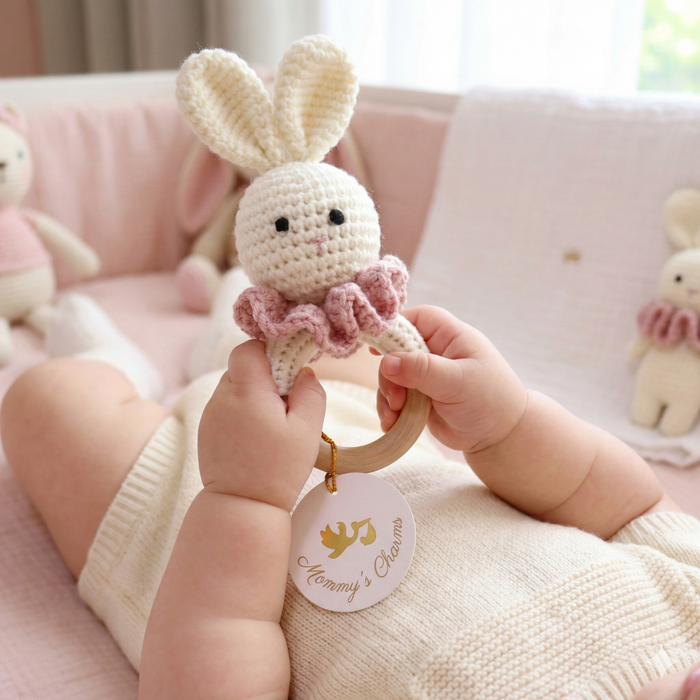 Crochet Bunny Toy & Silicone Teething Ring Set – 2-Piece