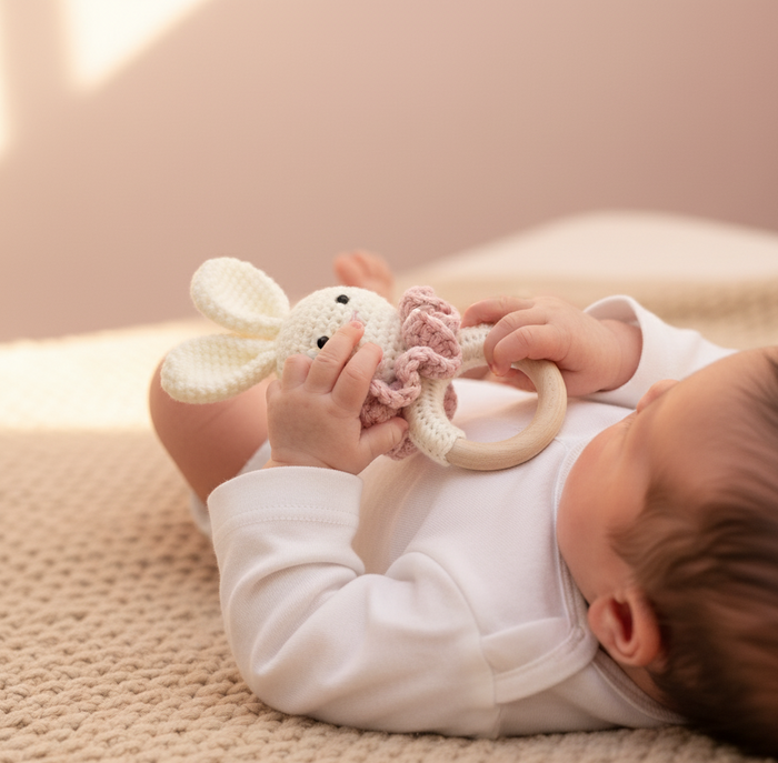 Crochet Bunny Toy & Silicone Teething Ring Set – 2-Piece