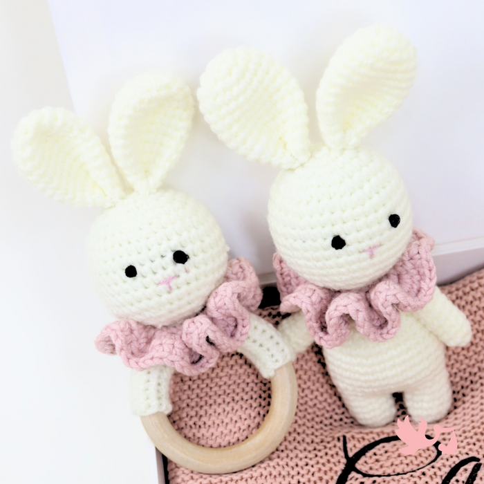 Crochet Bunny Toy & Silicone Teething Ring Set – 2-Piece