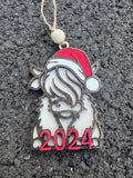 Dark Horse Dream Designs LLC - 2024 Highland Cow - Farm Animal - Wooden Christmas Ornament
