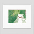 Beautiful deer art by printmaker Natalia Wohletz of Peninsula Prints titled Doe Crossing.