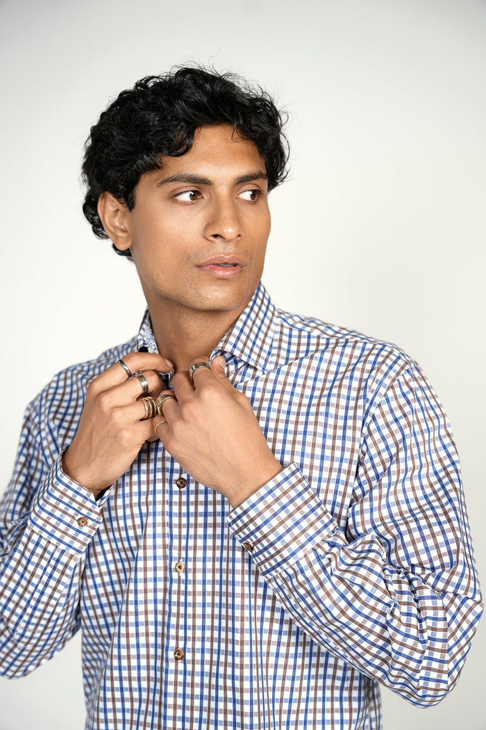 Everyday Brown Navy Plaid Shirt