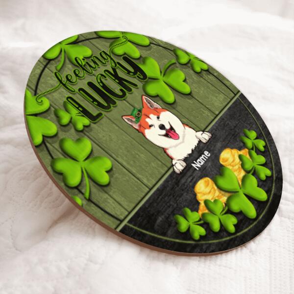 Feeling Lucky, Shamrock & Gold Coin, Personalized Dog & Cat Door Sign, St. Patrick Day Front Door Decor