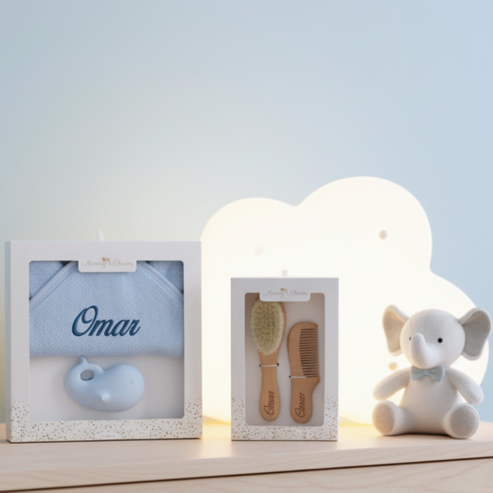 Personalized Baby Towel, Bath Toy & Hair Brush Set – Soft Bath Gift - baby bath gift set by Mommy's Charms