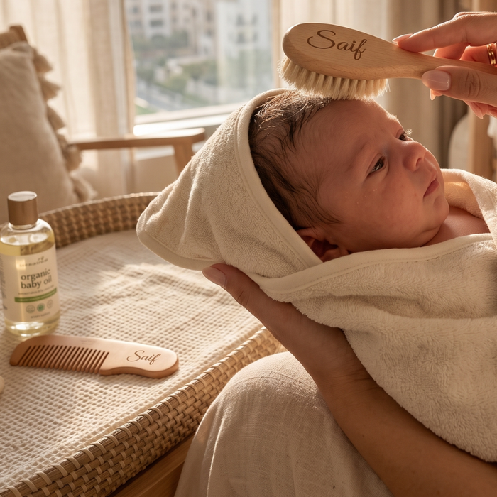 Personalized Baby Towel, Bath Toy & Hair Brush Set – Soft Bath Gift - baby bath gift set by Mommy's Charms