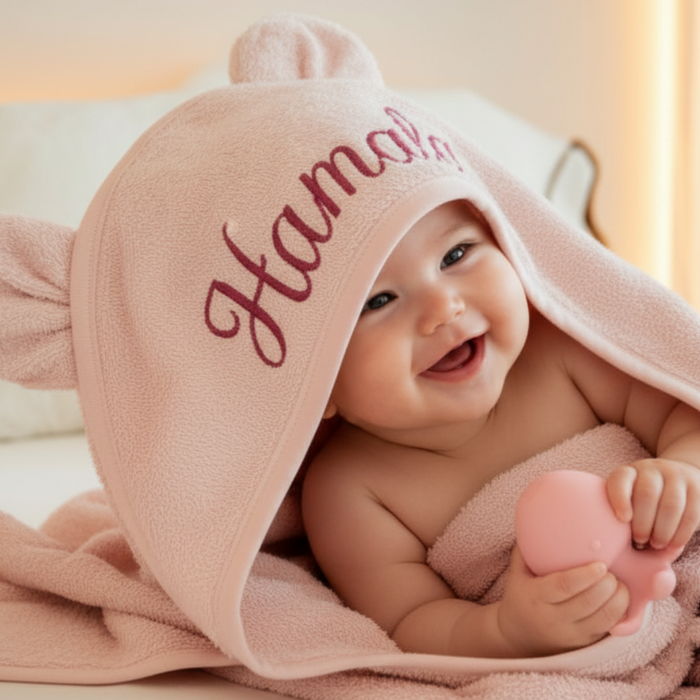 Personalized Baby Towel, Bath Toy & Hair Brush Set – Soft Bath Gift - baby bath gift set by Mommy's Charms