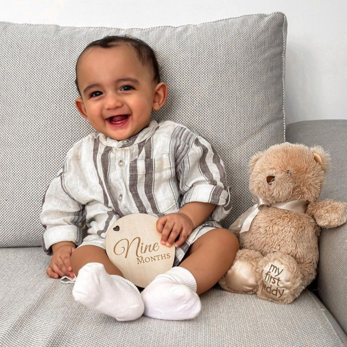 Personalized First Teddy Bear  wooden baby keepsake toy by Mommy's Charms