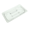 Clear polycarbonate food pan cover on a white background
