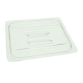Clear polycarbonate food pan cover on a white background