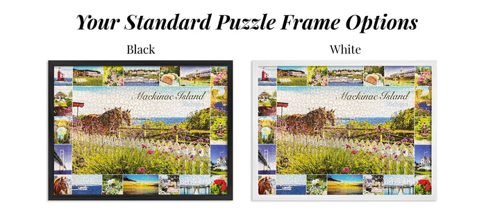 Two puzzle frames with different color options on a white background.
