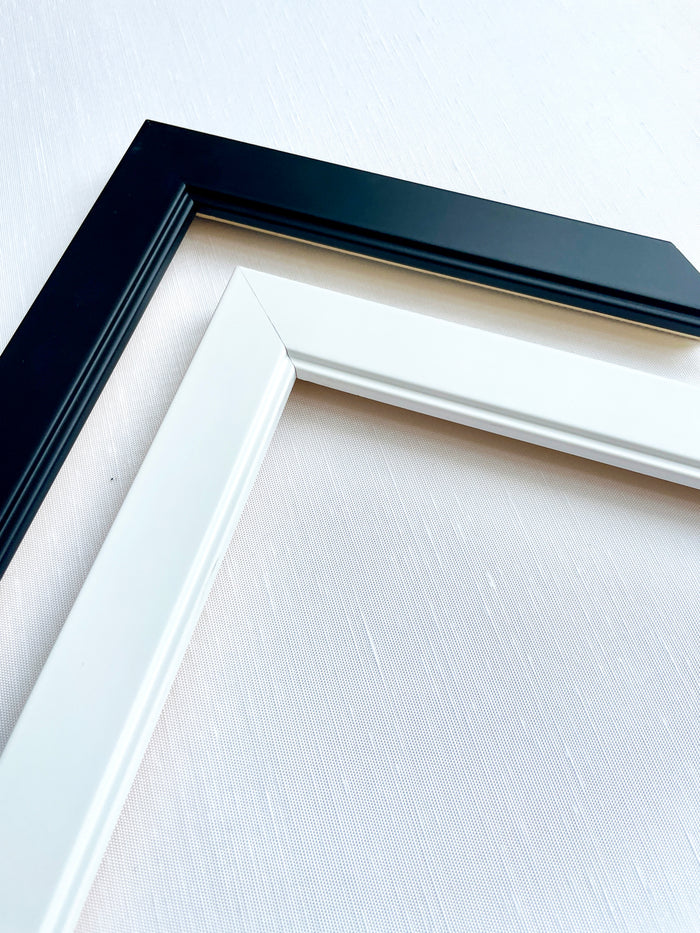 One black and one white frame sample options.