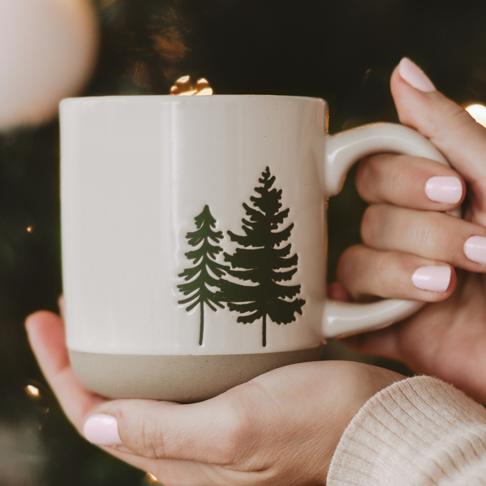 Green Trees Stoneware Coffee Mug