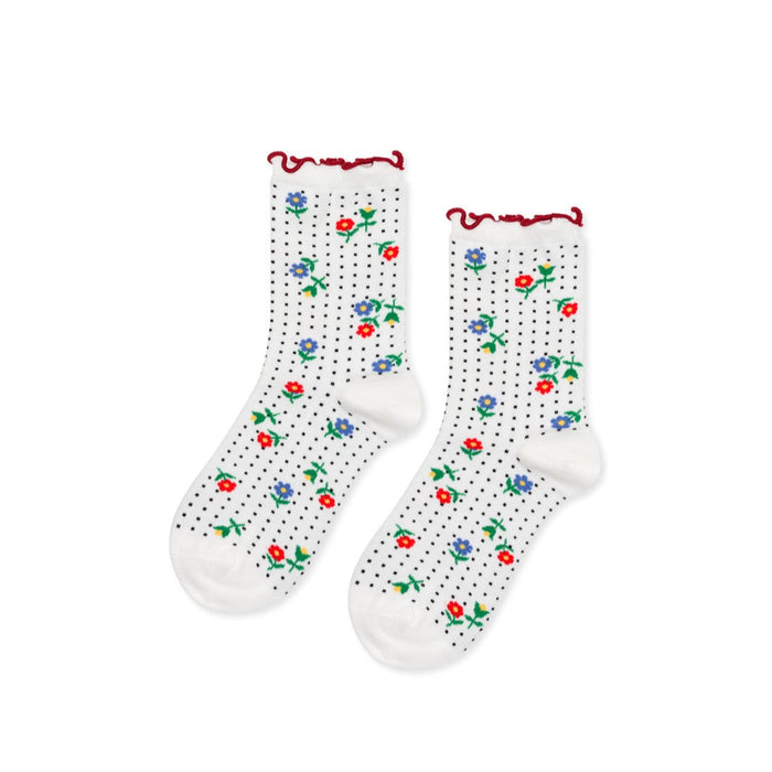 White Socks With Floral Patterns Hansel from Basel at Golden Rule Gallery
