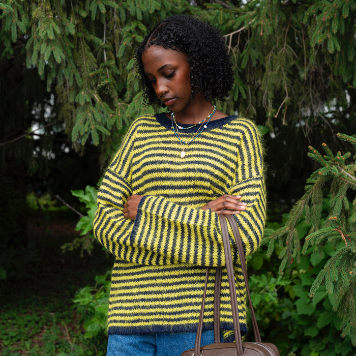 Hansel from Basel Gulisa Striped Pullover in Chartreuse at Golden Rule Gallery