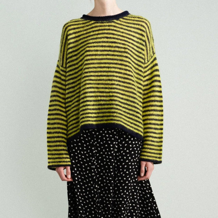 Hansel From Basel Navy and Yellow Striped Sweater at Golden Rule Gallery
