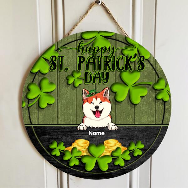 Happy St. Patrick's Day, Shamrock & Gold Coin, Personalized Dog & Cat Door Sign, Front Door Decor, Pet Lovers Gifts