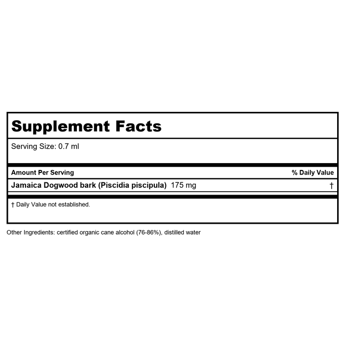 Herb Pharm Jamaica Dogwood 1oz - Supplement Facts panel