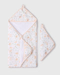 Loulou Lollipop hooded baby towel set in Bunny Meadow — front view on white background