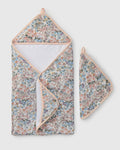 Loulou Lollipop hooded baby towel set in English Garden — front view on white background