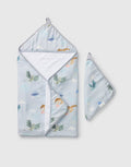 Loulou Lollipop hooded baby towel set in Magical Dragons — front view on white background