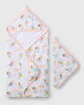 Loulou Lollipop hooded baby towel set in Mermaids — front view on white background