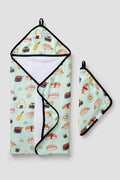 Loulou Lollipop hooded baby towel set in Sushi — front view on white background