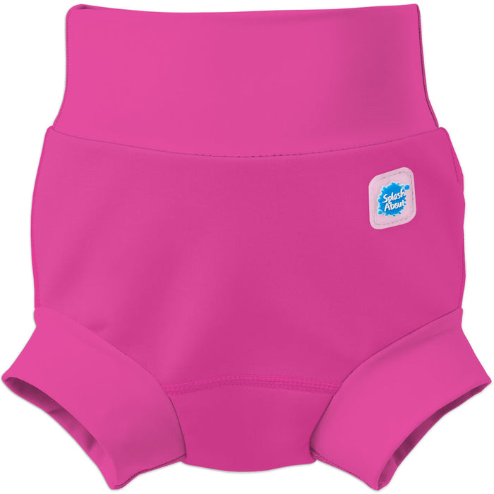 Flat lay image of neoprene swim diaper in hot pink, front.