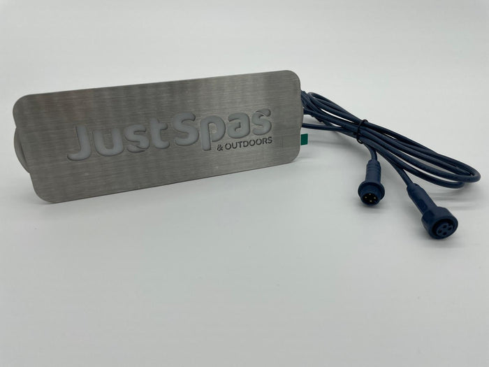 Just Spas logo backlight P83B142ƒ??100 with brushed metal plate and dualƒ??connector Joyonway LED module