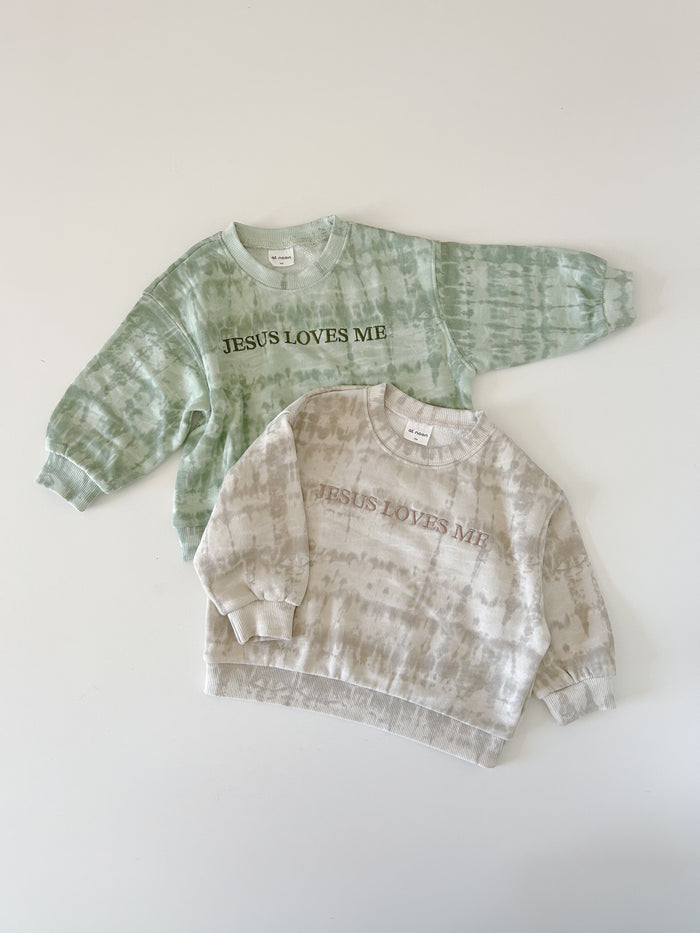 Kids JESUS LOVES ME Tie-Dye Sweatshirt (6m-7y) - Beige Gray