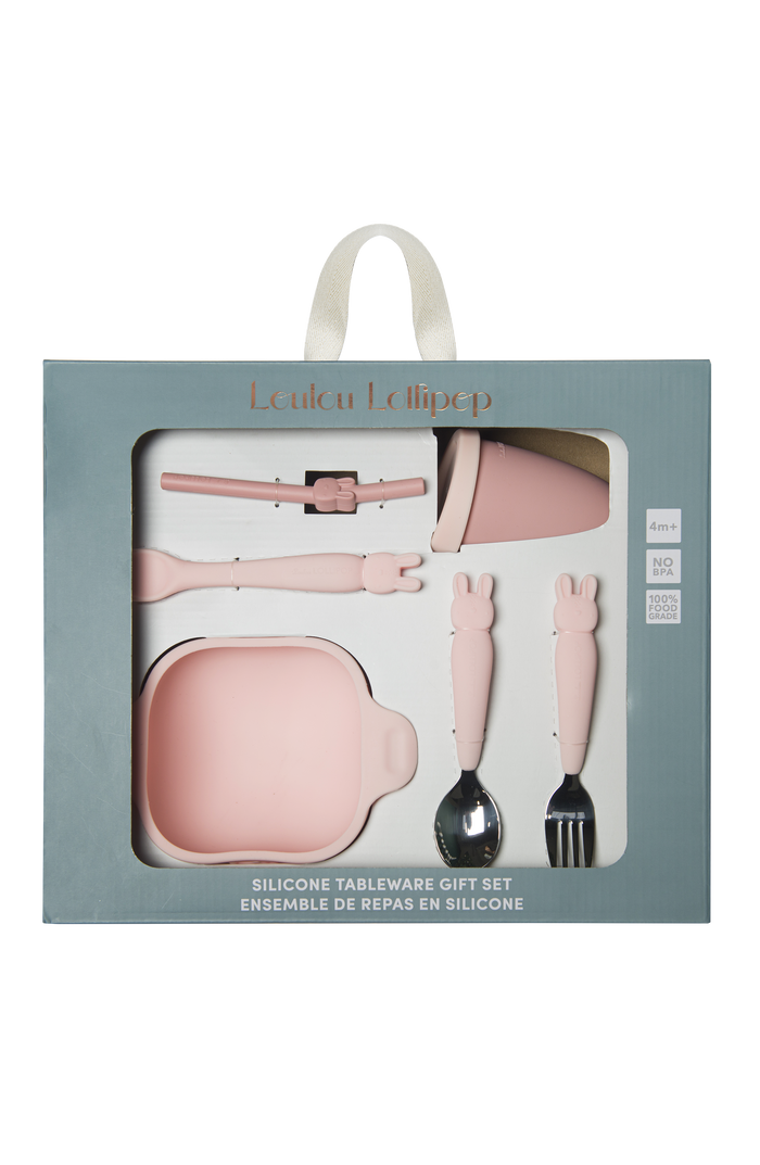 Loulou Lollipop Kid's Tableware Gift Set in Bailey Bunny — front view on white background