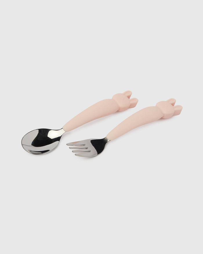 Loulou Lollipop Kids Utensils Set in Bunny — front view on white background