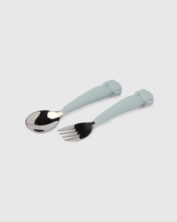 Loulou Lollipop Kids Utensils Set in Elephant — front view on white background