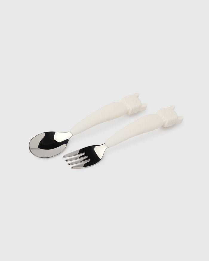 Loulou Lollipop Kids Utensils Set in Llama — front view on white background