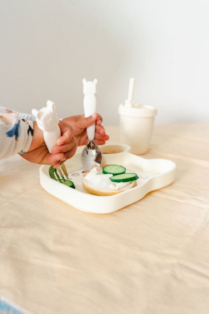 Kids Silicone Plate with kids Utensil in Llama