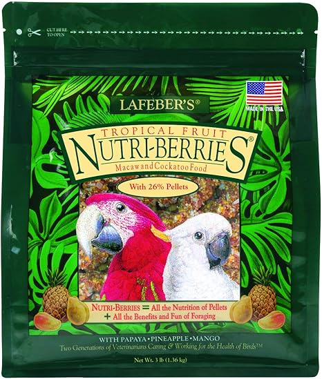LAFEBER'S Tropical Fruit Nutri-Berries Pet Bird Food for Macaws and Cockatoos, 3 lb
