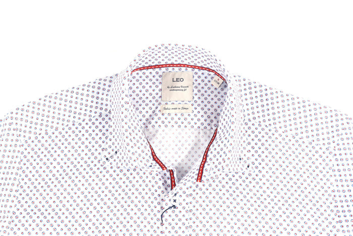 Leo Blue and Red Circle Jacquard Shirt