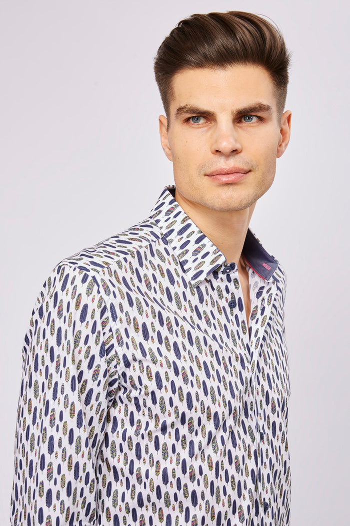 Leo Navy and Green Feathers Shirt