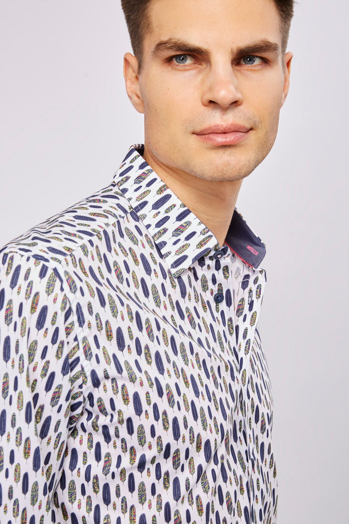 Leo Navy and Green Feathers Shirt
