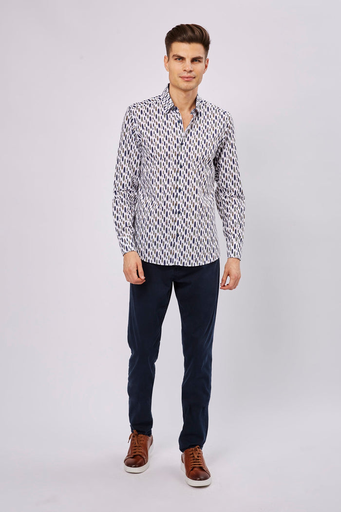 Leo Navy and Green Feathers Shirt