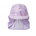 Legionnaire style sun hat in lilac, with floral themed print panel. Front.