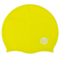 Flatlay image of lime yellow silicone swim hat.