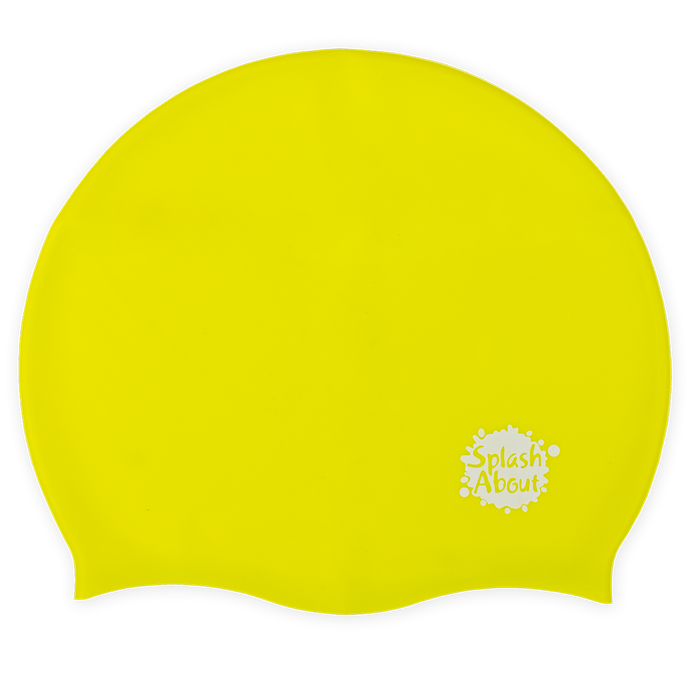 Flatlay image of lime yellow silicone swim hat.