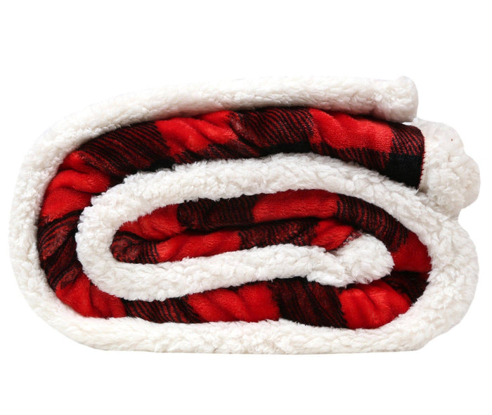 Linen Mart - Lumberjack Plaid Plush Fur Sherpa Borrego Fleece Throw Blanket