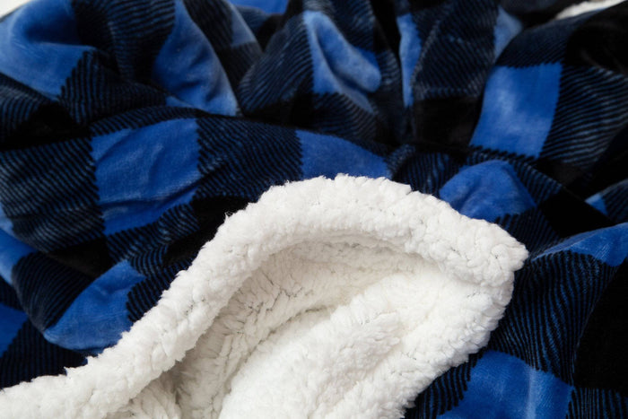 Linen Mart - Lumberjack Plaid Plush Fur Sherpa Borrego Fleece Throw Blanket
