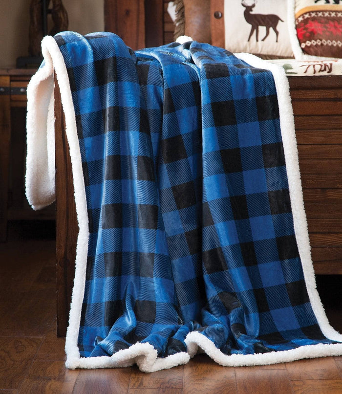 Linen Mart - Lumberjack Plaid Plush Fur Sherpa Borrego Fleece Throw Blanket